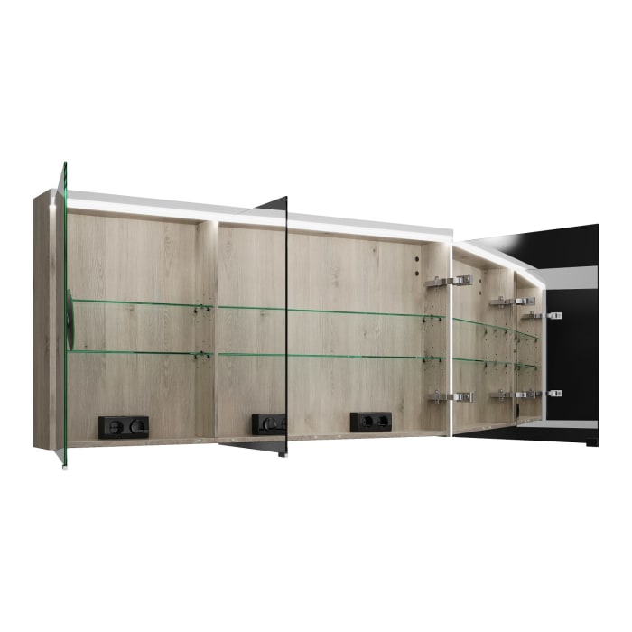 burgbad Lin20 Spiegelschrank mit LED-Beleuchtung, 140 cm, 3 Spiegeltüren, rechts, mit Waschtischbeleuchtung