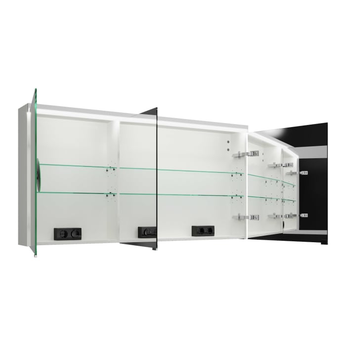 burgbad Lin20 Spiegelschrank mit LED-Beleuchtung, 140 cm, 3 Spiegeltüren, rechts, mit Waschtischbeleuchtung