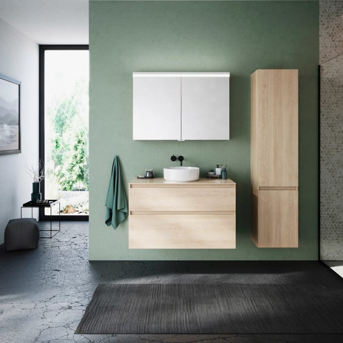 burgbad Lin20 Spiegelschrank mit LED-Beleuchtung, 100 cm, 2 Spiegeltüren