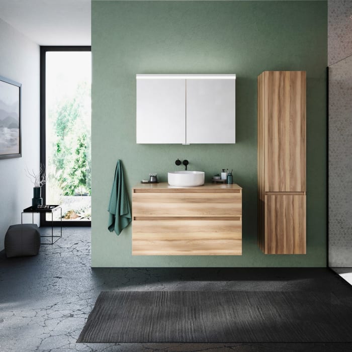 burgbad Lin20 Spiegelschrank mit LED-Beleuchtung, 100 cm, 2 Spiegeltüren