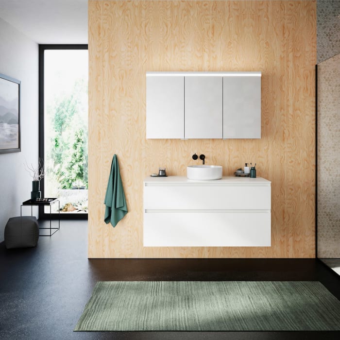 burgbad Lin20 Spiegelschrank mit LED-Beleuchtung, 120 cm, 3 Spiegeltüren, links