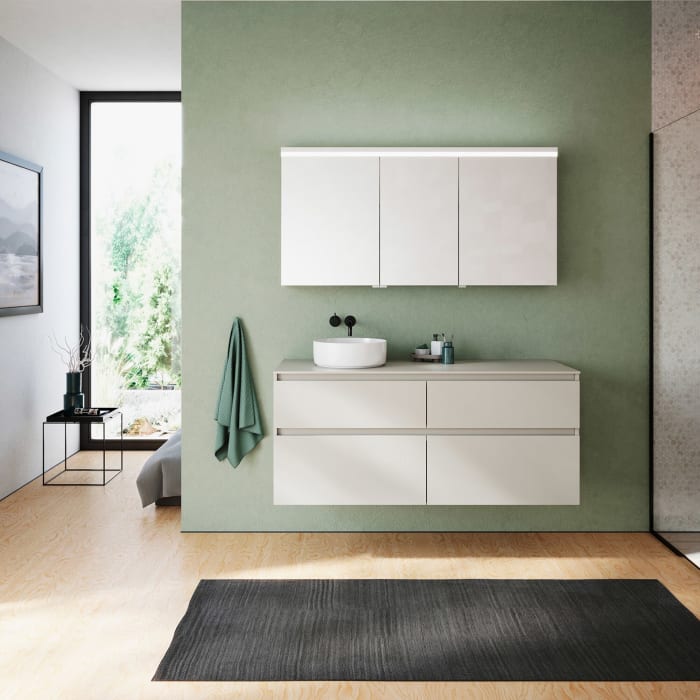 burgbad Lin20 Spiegelschrank mit LED-Beleuchtung, 140 cm, 3 Spiegeltüren, links