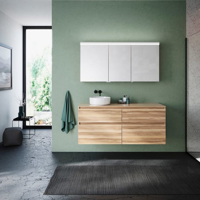 burgbad Lin20 Spiegelschrank mit LED-Beleuchtung, 140 cm, 3 Spiegeltüren, links