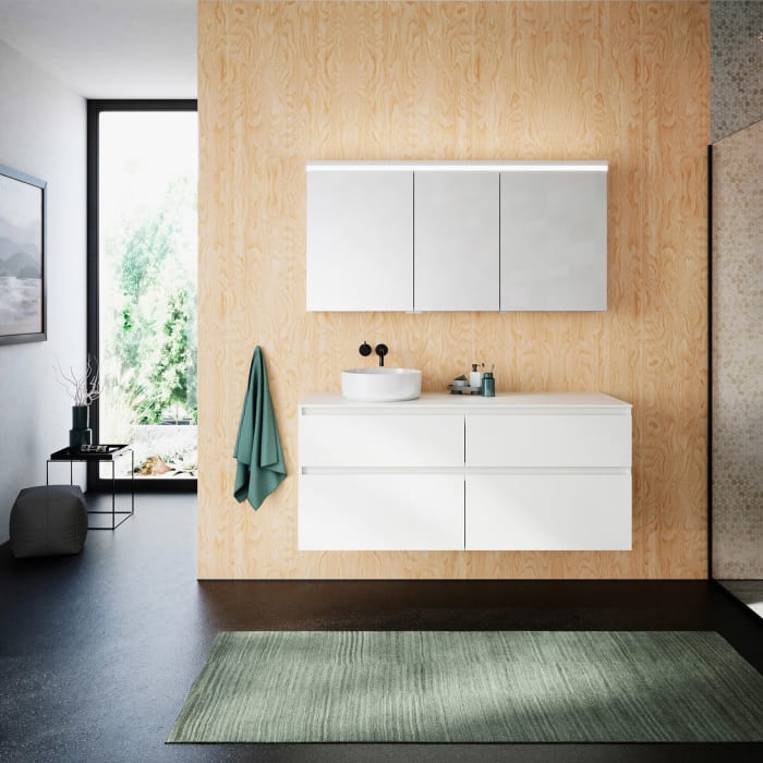 burgbad Lin20 Spiegelschrank mit LED-Beleuchtung, 140 cm, 3 Spiegeltüren, links