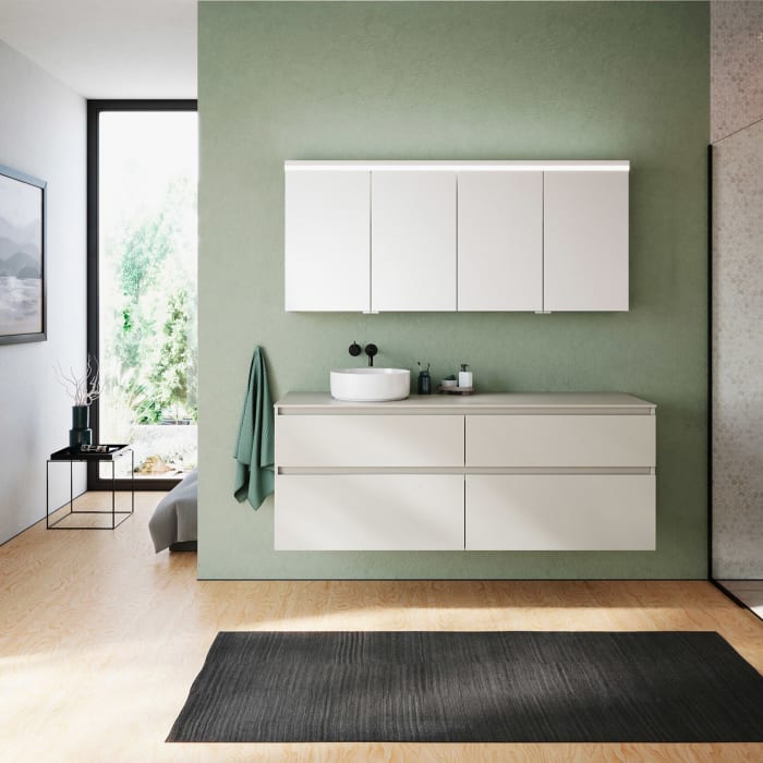 burgbad Lin20 Spiegelschrank mit LED-Beleuchtung, 160 cm, 4 Spiegeltüren