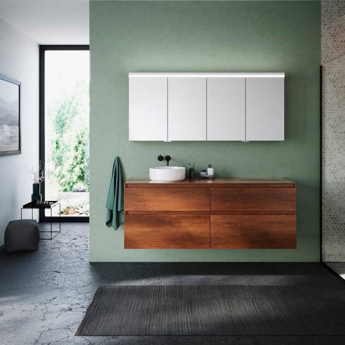 burgbad Lin20 Spiegelschrank mit LED-Beleuchtung, 160 cm, 4 Spiegeltüren