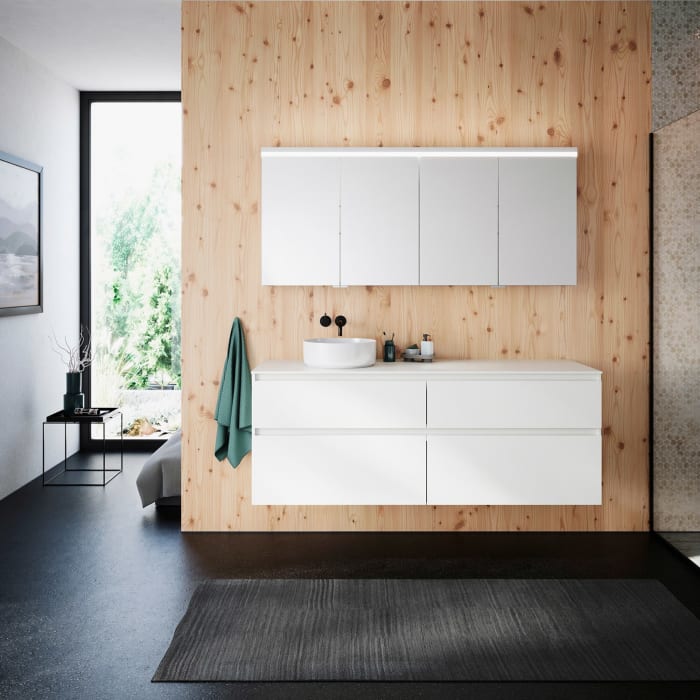 burgbad Lin20 Spiegelschrank mit LED-Beleuchtung, 160 cm, 4 Spiegeltüren