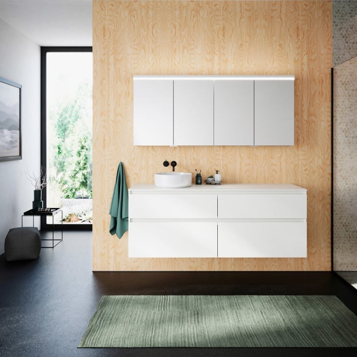 burgbad Lin20 Spiegelschrank mit LED-Beleuchtung, 160 cm, 4 Spiegeltüren