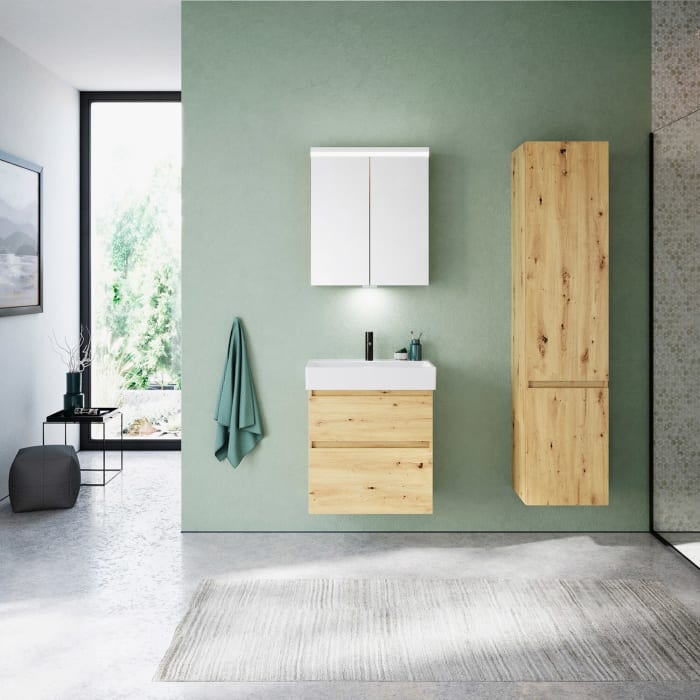 burgbad Lin20 Spiegelschrank mit LED-Beleuchtung, 60 cm, 2 Spiegeltüren, mit Waschtischbeleuchtung