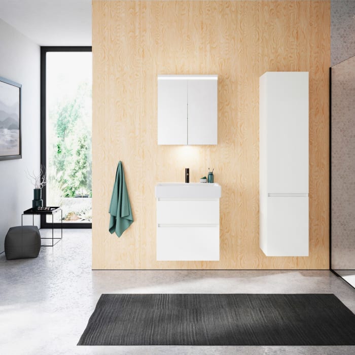 burgbad Lin20 Spiegelschrank mit LED-Beleuchtung, 60 cm, 2 Spiegeltüren, mit Waschtischbeleuchtung