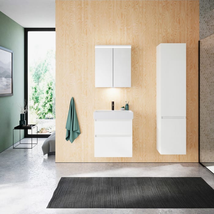 burgbad Lin20 Spiegelschrank mit LED-Beleuchtung, 60 cm, 2 Spiegeltüren, mit Waschtischbeleuchtung