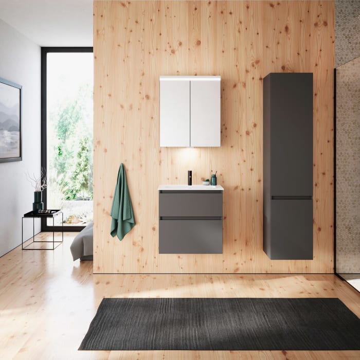 burgbad Lin20 Spiegelschrank mit LED-Beleuchtung, 60 cm, 2 Spiegeltüren, mit Waschtischbeleuchtung