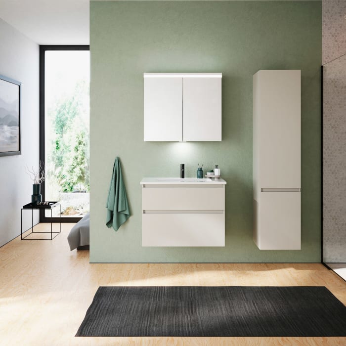 burgbad Lin20 Spiegelschrank mit LED-Beleuchtung, 80 cm, 2 Spiegeltüren, mit Waschtischbeleuchtung