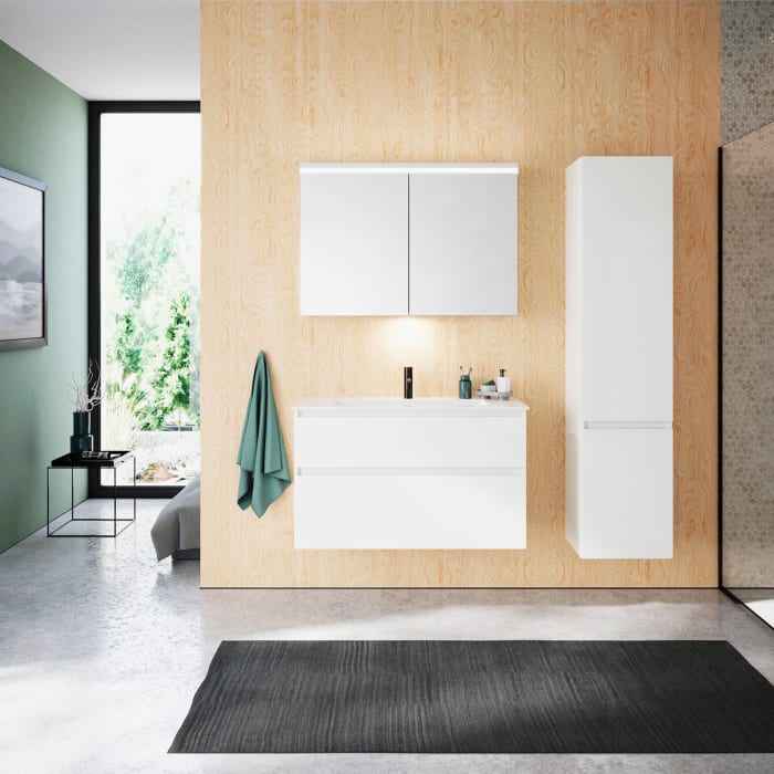 burgbad Lin20 Spiegelschrank mit LED-Beleuchtung, 100 cm, 2 Spiegeltüren, mit Waschtischbeleuchtung