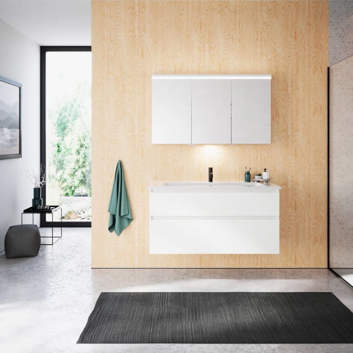 burgbad Lin20 Spiegelschrank mit LED-Beleuchtung, 120 cm, 3 Spiegeltüren, links, mit Waschtischbeleuchtung