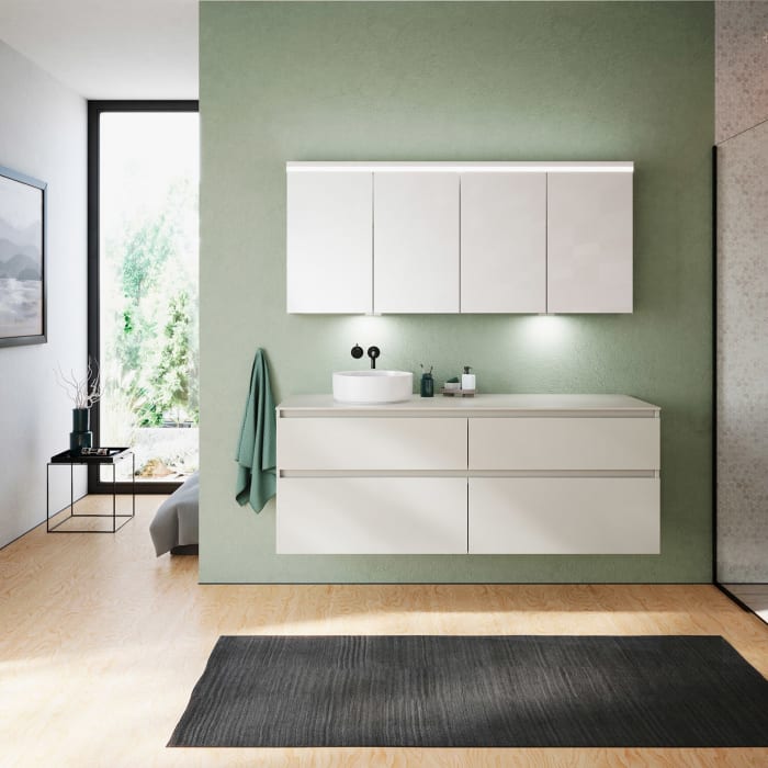 burgbad Lin20 Spiegelschrank mit LED-Beleuchtung, 160 cm, 4 Spiegeltüren, mit Waschtischbeleuchtung