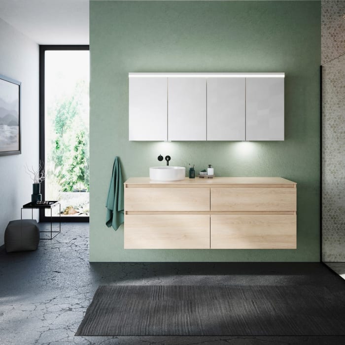 burgbad Lin20 Spiegelschrank mit LED-Beleuchtung, 160 cm, 4 Spiegeltüren, mit Waschtischbeleuchtung