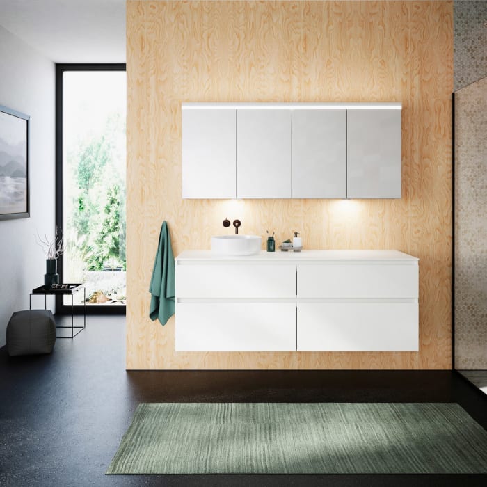 burgbad Lin20 Spiegelschrank mit LED-Beleuchtung, 160 cm, 4 Spiegeltüren, mit Waschtischbeleuchtung