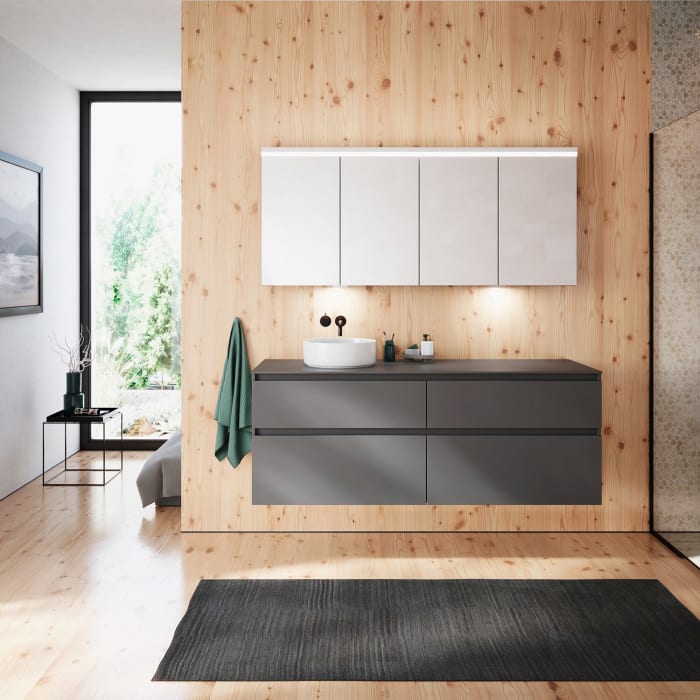 burgbad Lin20 Spiegelschrank mit LED-Beleuchtung, 160 cm, 4 Spiegeltüren, mit Waschtischbeleuchtung