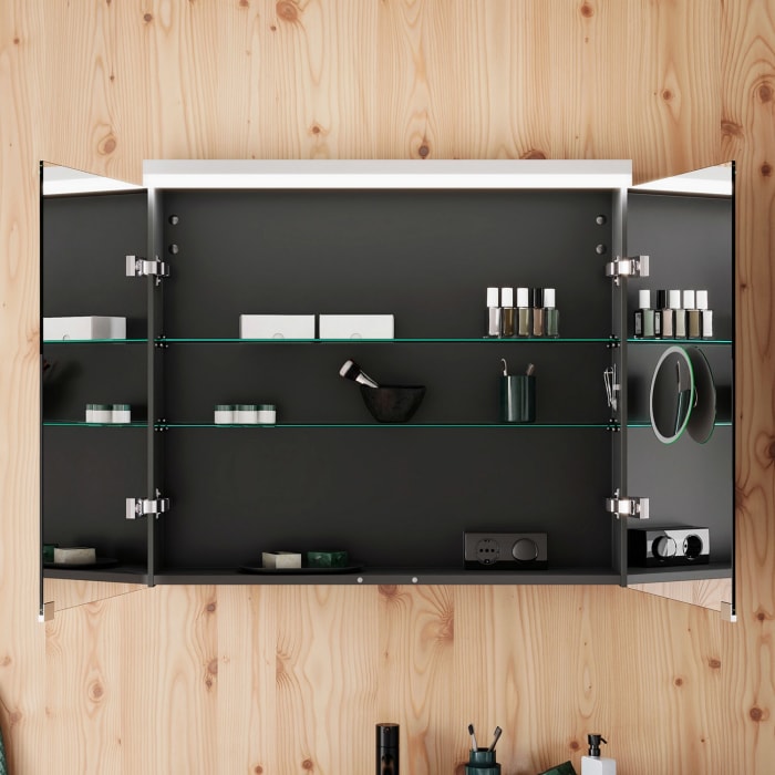 burgbad Lin20 Spiegelschrank mit LED-Beleuchtung, 80 cm, 2 Spiegeltüren