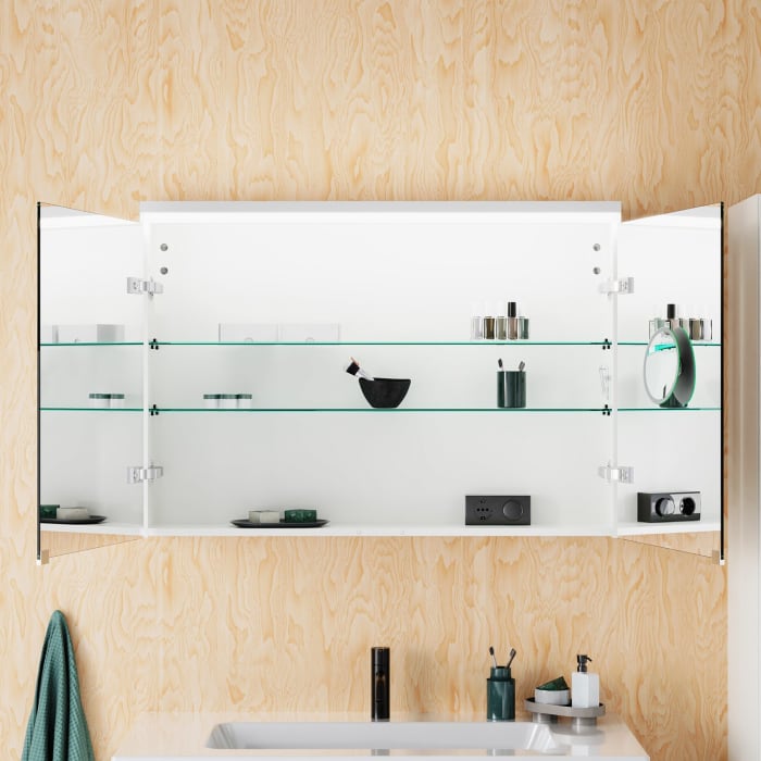 burgbad Lin20 Spiegelschrank mit LED-Beleuchtung, 100 cm, 2 Spiegeltüren