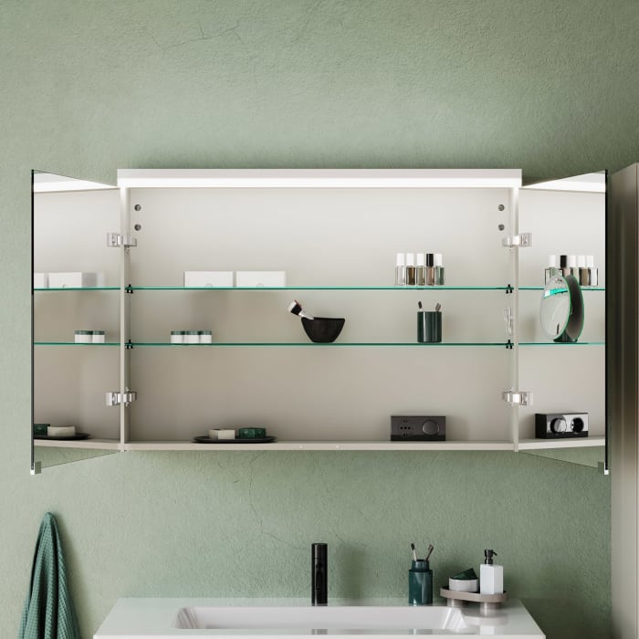 burgbad Lin20 Spiegelschrank mit LED-Beleuchtung, 100 cm, 2 Spiegeltüren