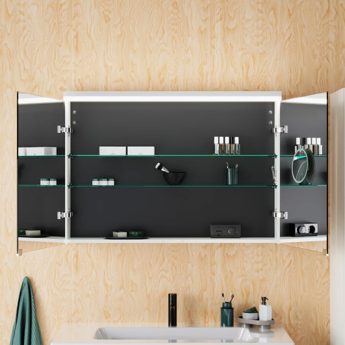 burgbad Lin20 Spiegelschrank mit LED-Beleuchtung, 100 cm, 2 Spiegeltüren