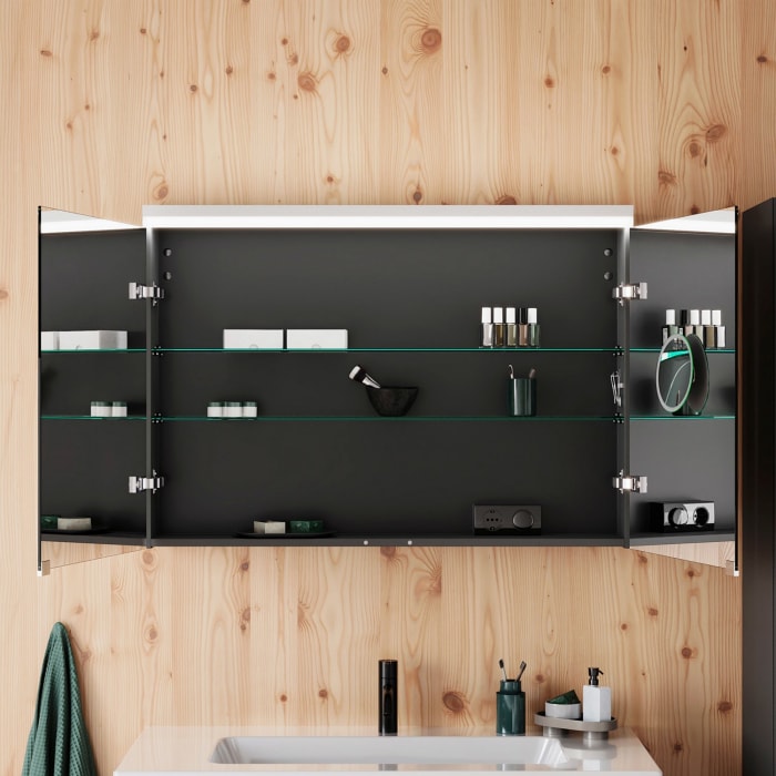 burgbad Lin20 Spiegelschrank mit LED-Beleuchtung, 100 cm, 2 Spiegeltüren