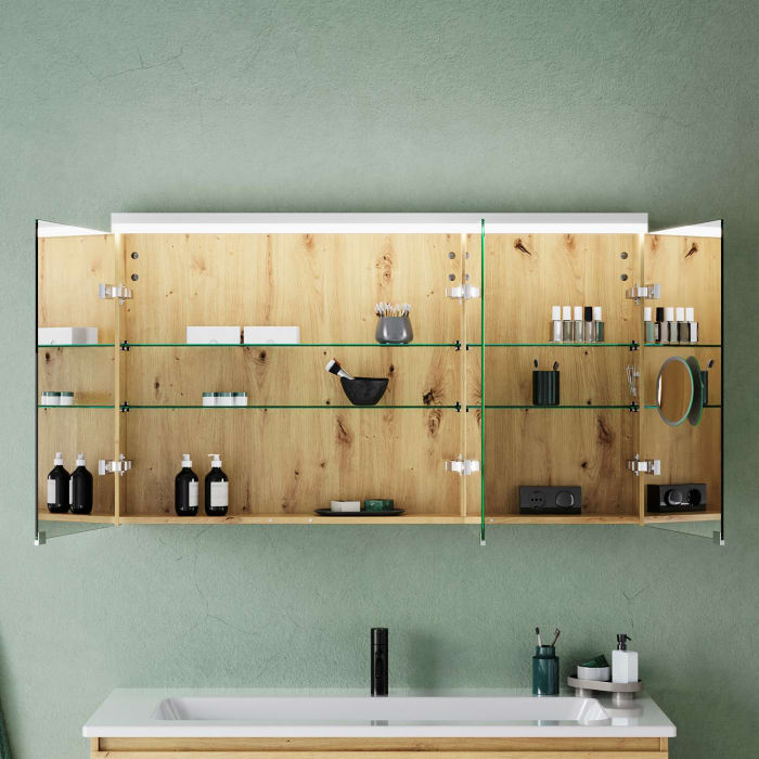 burgbad Lin20 Spiegelschrank mit LED-Beleuchtung, 120 cm, 3 Spiegeltüren, links