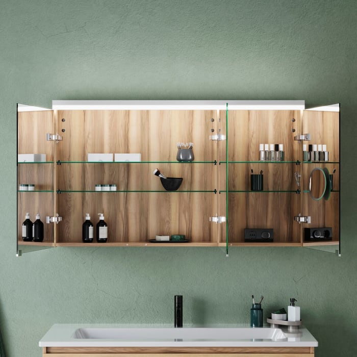 burgbad Lin20 Spiegelschrank mit LED-Beleuchtung, 120 cm, 3 Spiegeltüren, links