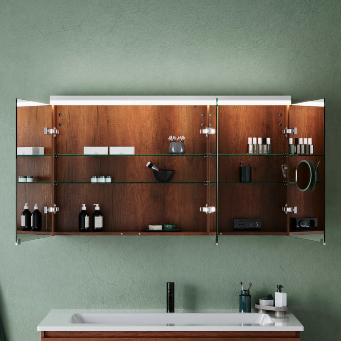 burgbad Lin20 Spiegelschrank mit LED-Beleuchtung, 120 cm, 3 Spiegeltüren, links