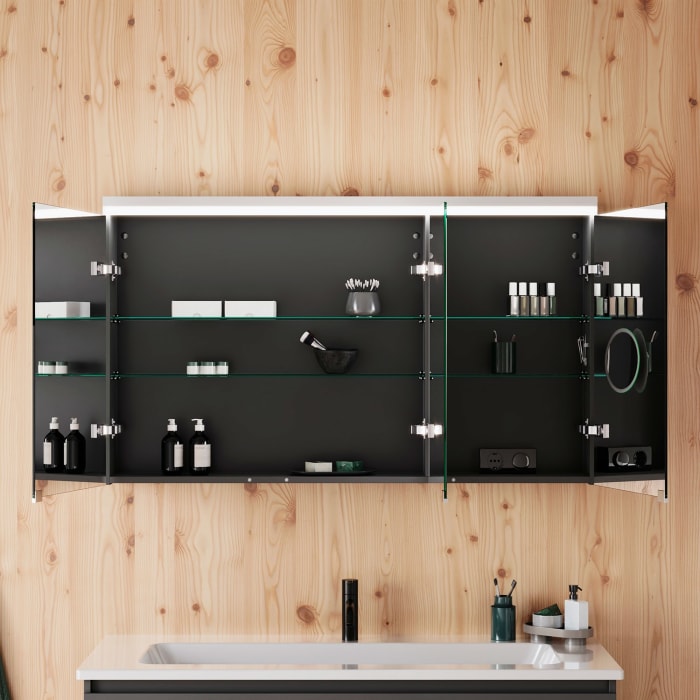 burgbad Lin20 Spiegelschrank mit LED-Beleuchtung, 120 cm, 3 Spiegeltüren, links