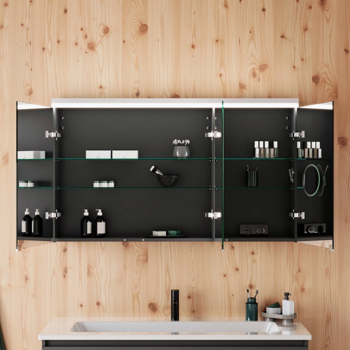 burgbad Lin20 Spiegelschrank mit LED-Beleuchtung, 120 cm, 3 Spiegeltüren, links