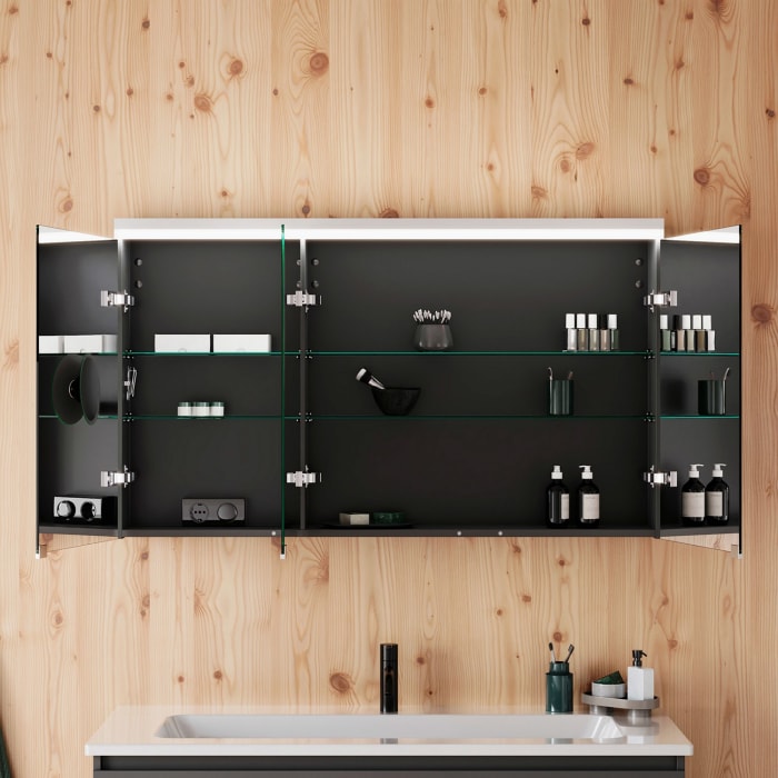 burgbad Lin20 Spiegelschrank mit LED-Beleuchtung, 120 cm, 3 Spiegeltüren, rechts