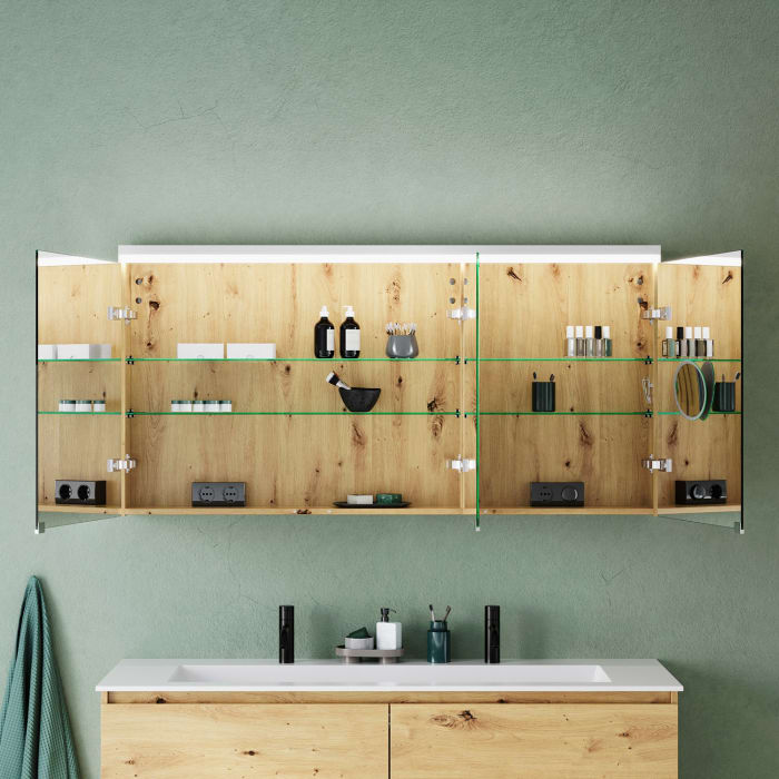 burgbad Lin20 Spiegelschrank mit LED-Beleuchtung, 140 cm, 3 Spiegeltüren, links