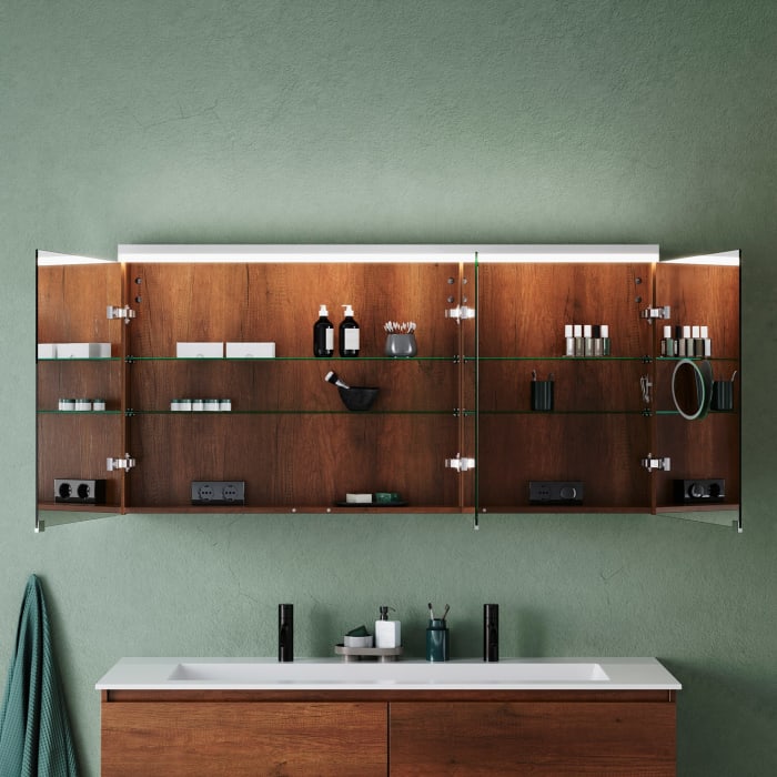 burgbad Lin20 Spiegelschrank mit LED-Beleuchtung, 140 cm, 3 Spiegeltüren, links