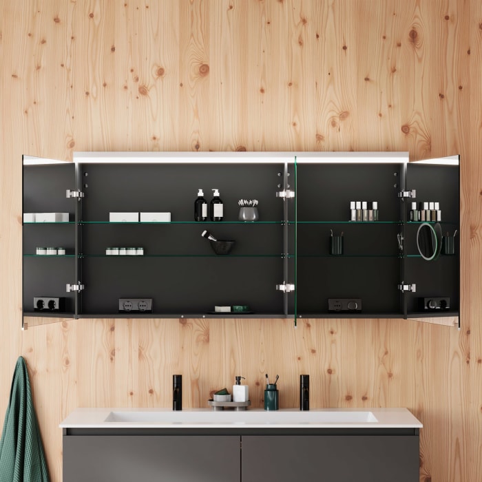 burgbad Lin20 Spiegelschrank mit LED-Beleuchtung, 140 cm, 3 Spiegeltüren, links