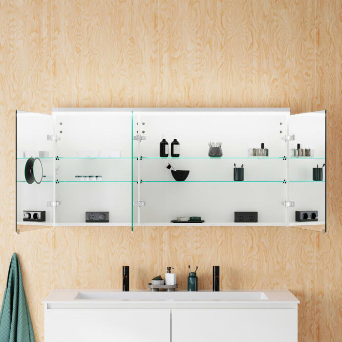 burgbad Lin20 Spiegelschrank mit LED-Beleuchtung, 140 cm, 3 Spiegeltüren, rechts