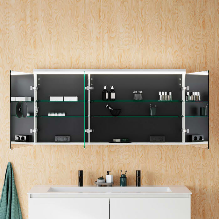 burgbad Lin20 Spiegelschrank mit LED-Beleuchtung, 140 cm, 3 Spiegeltüren, rechts