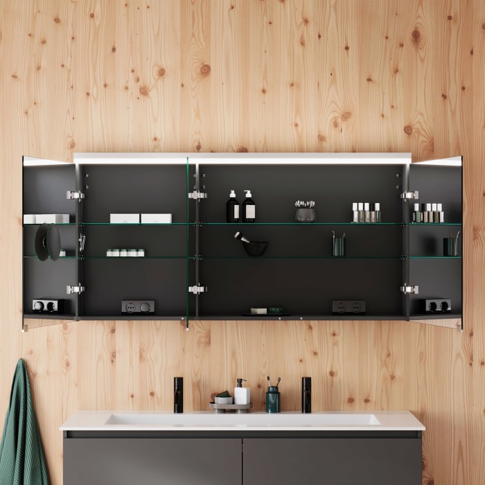 burgbad Lin20 Spiegelschrank mit LED-Beleuchtung, 140 cm, 3 Spiegeltüren, rechts