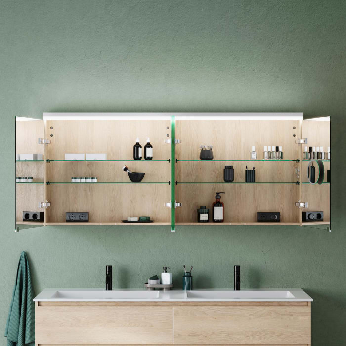 burgbad Lin20 Spiegelschrank mit LED-Beleuchtung, 160 cm, 4 Spiegeltüren