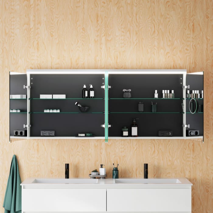 burgbad Lin20 Spiegelschrank mit LED-Beleuchtung, 160 cm, 4 Spiegeltüren