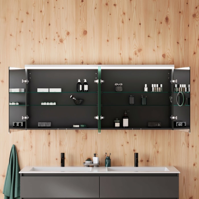 burgbad Lin20 Spiegelschrank mit LED-Beleuchtung, 160 cm, 4 Spiegeltüren