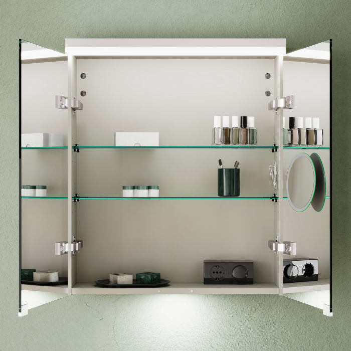 burgbad Lin20 Spiegelschrank mit LED-Beleuchtung, 60 cm, 2 Spiegeltüren, mit Waschtischbeleuchtung