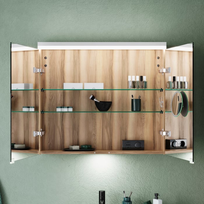 burgbad Lin20 Spiegelschrank mit LED-Beleuchtung, 80 cm, 2 Spiegeltüren, mit Waschtischbeleuchtung