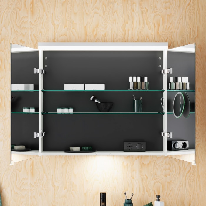 burgbad Lin20 Spiegelschrank mit LED-Beleuchtung, 80 cm, 2 Spiegeltüren, mit Waschtischbeleuchtung