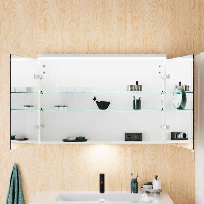 burgbad Lin20 Spiegelschrank mit LED-Beleuchtung, 100 cm, 2 Spiegeltüren, mit Waschtischbeleuchtung