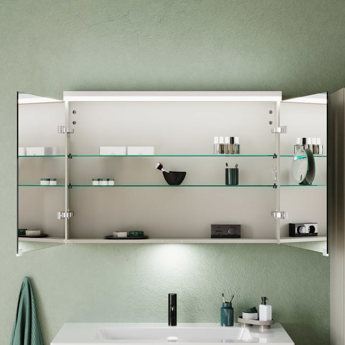 burgbad Lin20 Spiegelschrank mit LED-Beleuchtung, 100 cm, 2 Spiegeltüren, mit Waschtischbeleuchtung