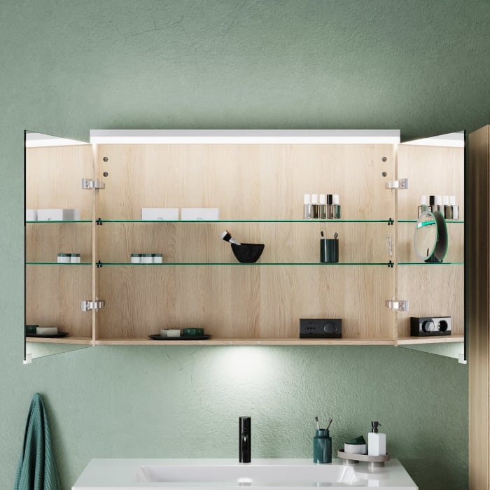 burgbad Lin20 Spiegelschrank mit LED-Beleuchtung, 100 cm, 2 Spiegeltüren, mit Waschtischbeleuchtung