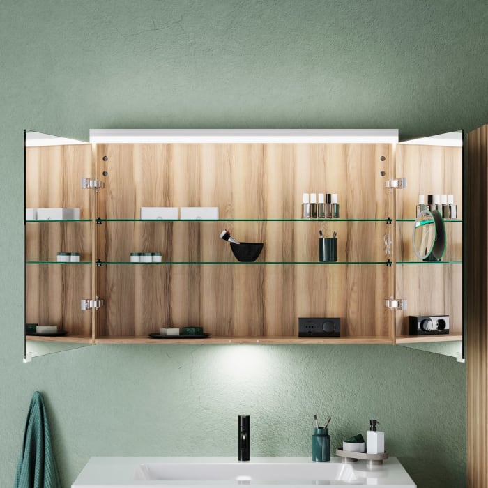 burgbad Lin20 Spiegelschrank mit LED-Beleuchtung, 100 cm, 2 Spiegeltüren, mit Waschtischbeleuchtung